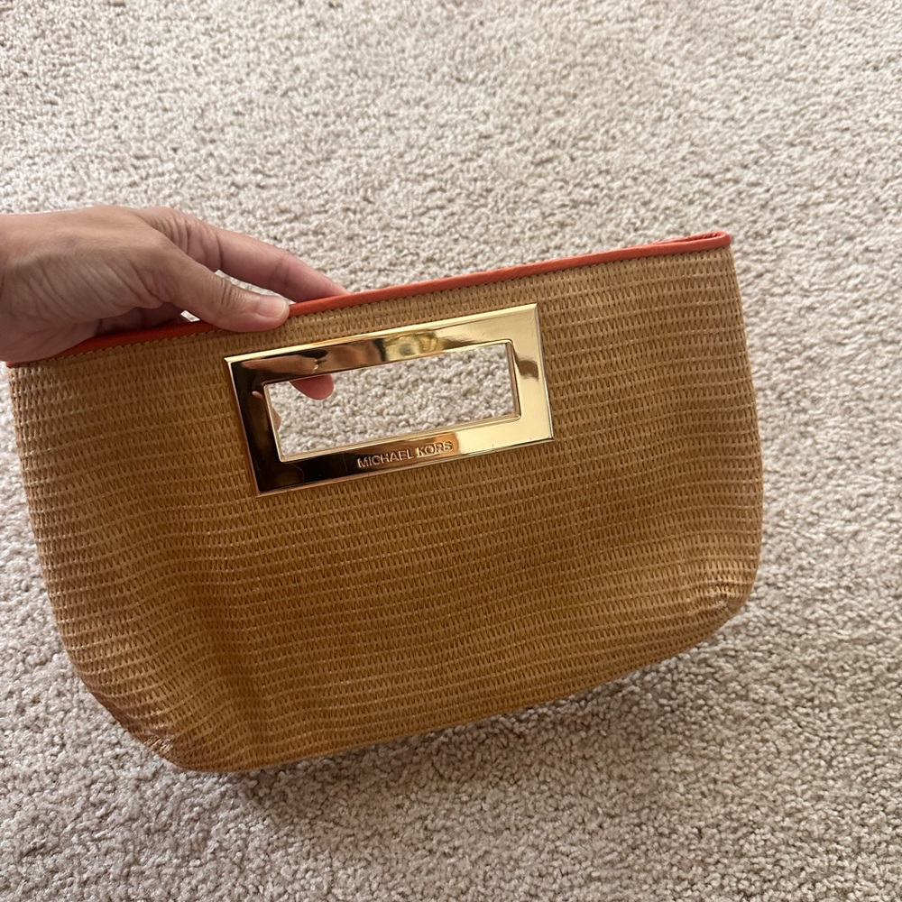 Michael Kors Tan Woven Clutch Bag